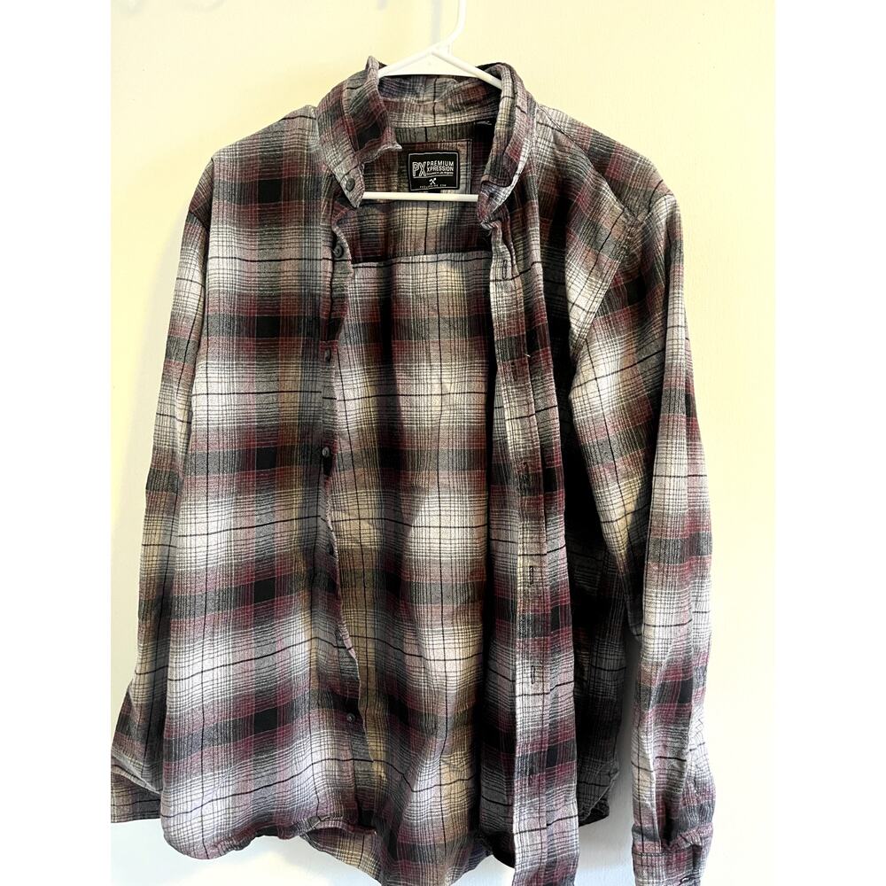 Premium Xpression  Flannel Button Up Shirt Mens Size Extra Large XL White Black